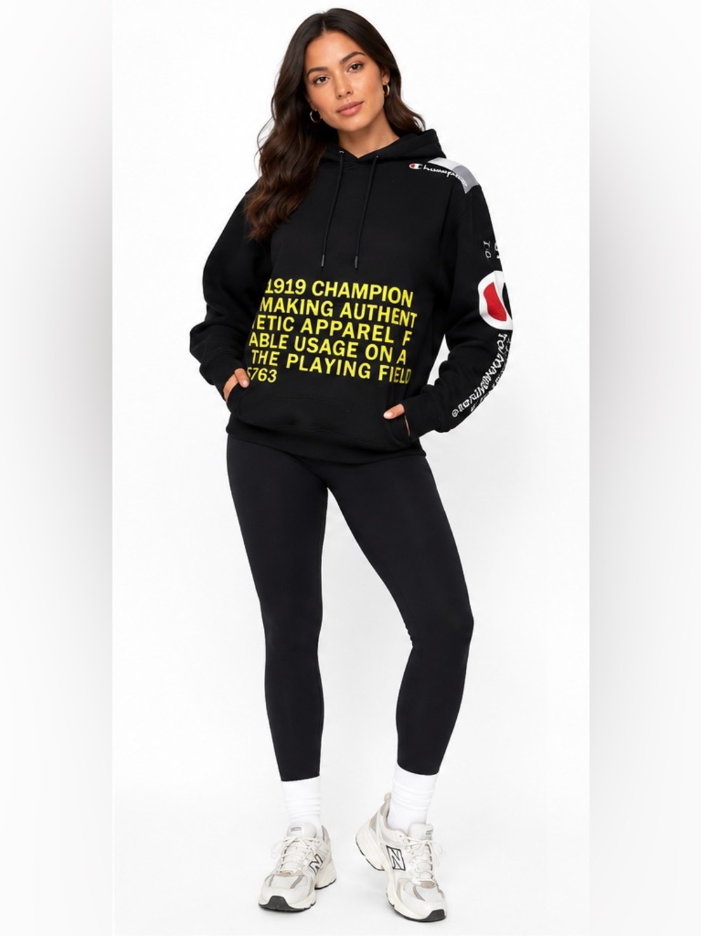 Champion Graphic Pullover Hoodie Black Yellow Logo Unisex Size Small